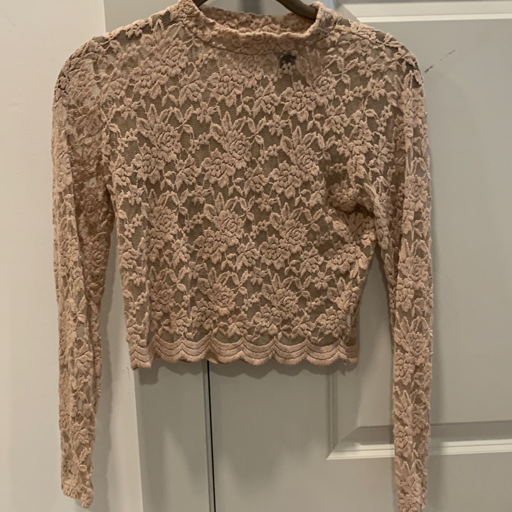 AMBIANCE - long sleeve tan/nude lace crop top, size S, in perfect condition